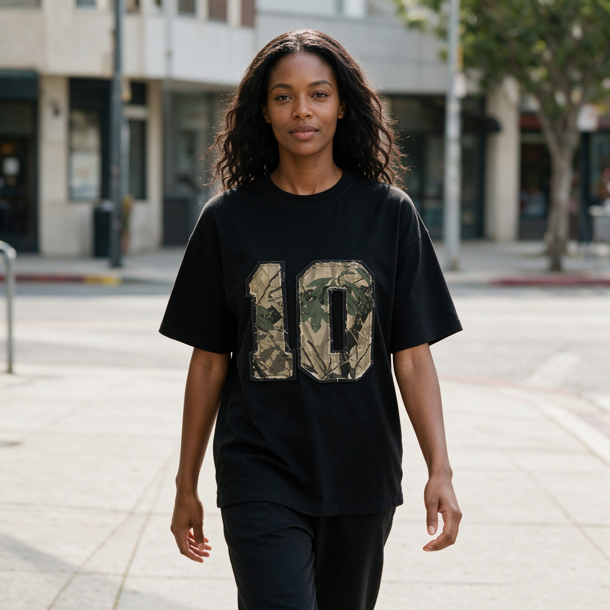 American Vintage-Style Oversized Heavyweight Cotton T-Shirt – Distressed Patchwork & "10" Graphic (Unisex)
