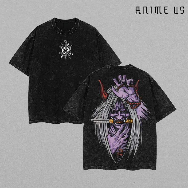 Shisui Uchiha x Naruto Anime Double Printed Vintage Washed Tee Unisex Oversize Anime Manga Washed Heavyweight Cotton T-shirt Naruto Merch ShiShui Fan