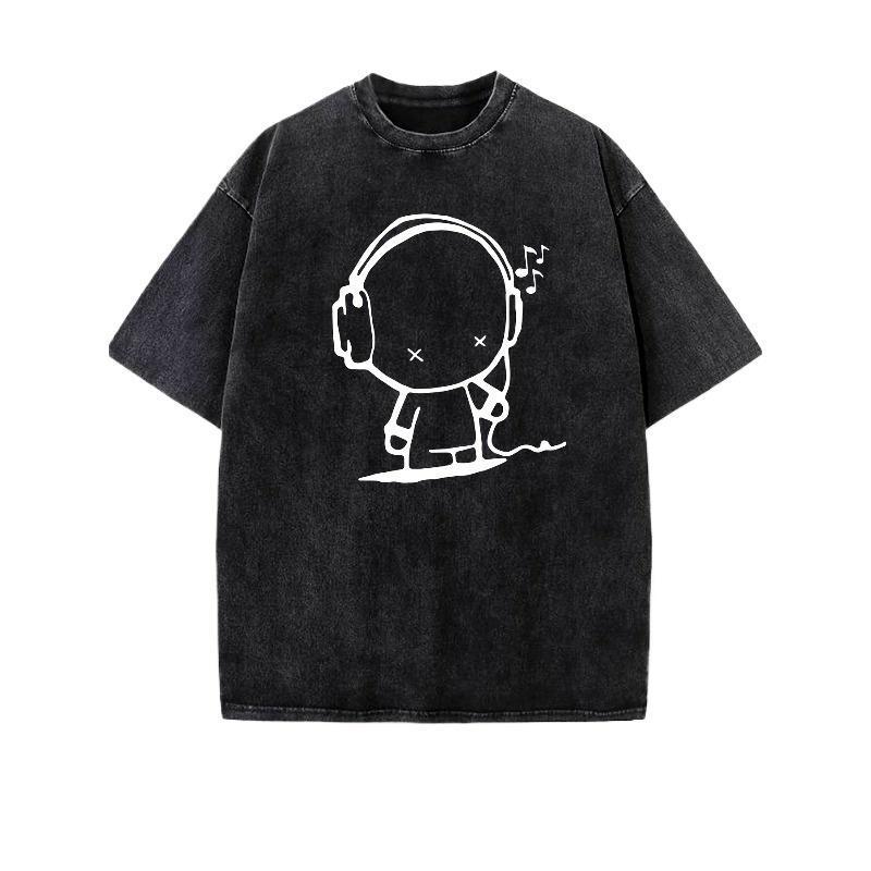 Men's Vintage-Inspired Cotton Washed T-Shirt with Music Headphones Graphic Casual Short Sleeve Crew Neck in Various Colors Soft Retro Thick Cotton Fabric Cotton T Shirts Menswear Top