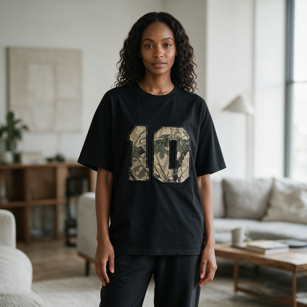 American Vintage-Style Oversized Heavyweight Cotton T-Shirt – Distressed Patchwork & "10" Graphic (Unisex)