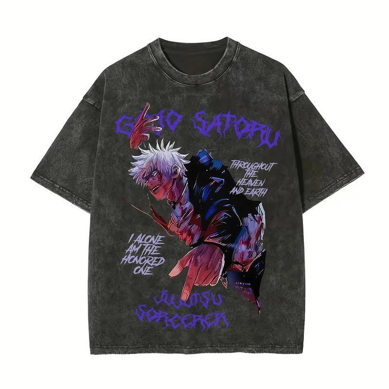 Anime Jujutsu Kaisen Gojo Satoru Graphic T-shirt Washed Cotton T Shirt Men Women Clothing Summer Oversized Short Sleeve Tees Menswear Top