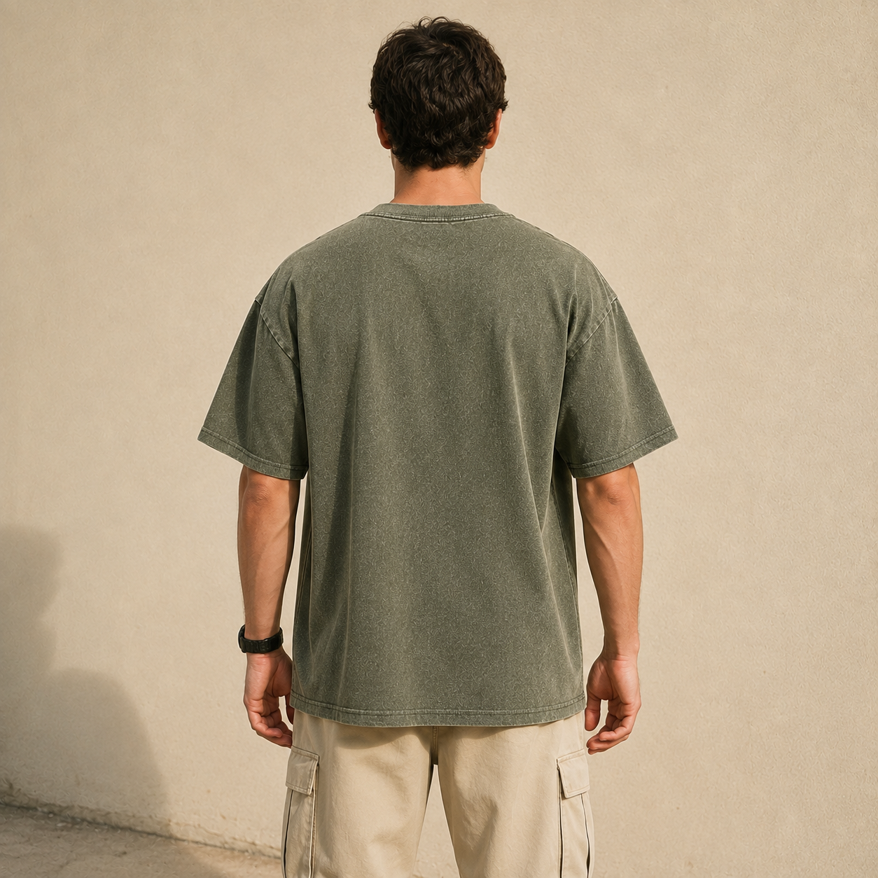 Premium Heavyweight Vintage-Washed Green T-Shirt | Loose-Fit Street-Style Short-Sleeve Tee for Versatile Wear
