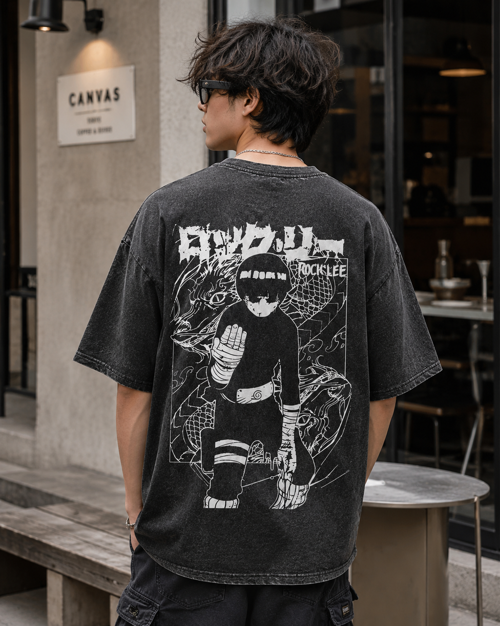 Heavyweight Unisex Vintage-Wash Loose-Fit T-Shirt with "Naruto" Rock Lee Anime Graphic