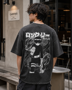 Heavyweight Unisex Vintage-Wash Loose-Fit T-Shirt with "Naruto" Rock Lee Anime Graphic