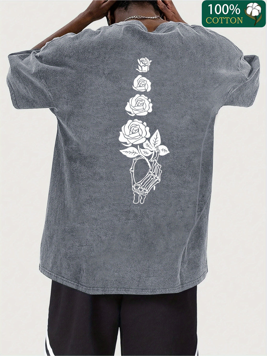 Men's 230g Heavy Washed Cotton T-Shirt - Casual Short Sleeve Round Neck Tee with Brand Logo Print, Machine Washable Summer Everyday Essential, All-Season Comfortable Daily Wear Top
