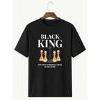 American Streetwear Style "Black King" Theme T-Shirt – Loose-Fit Casual Unisex Tee with Checkerboard & Chess Piece Print