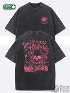 230G Heavyweight Batik Washed T-Shirt - Unisex & Pink Skull Graphic Tee, Machine Washable All-Season Casual Shirt for Men & Women