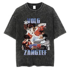 Cross-border foreign trade American loose design sense retro washed black cotton washed animation old street short sleeve men's T-shirt