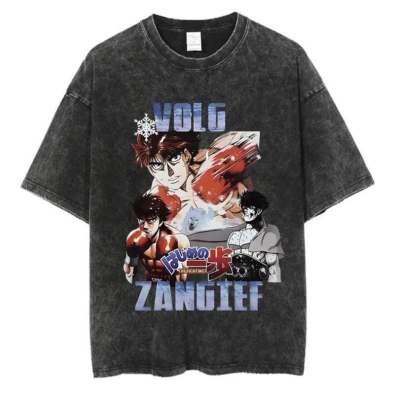 Cross-border foreign trade American loose design sense retro washed black cotton washed animation old street short sleeve men's T-shirt