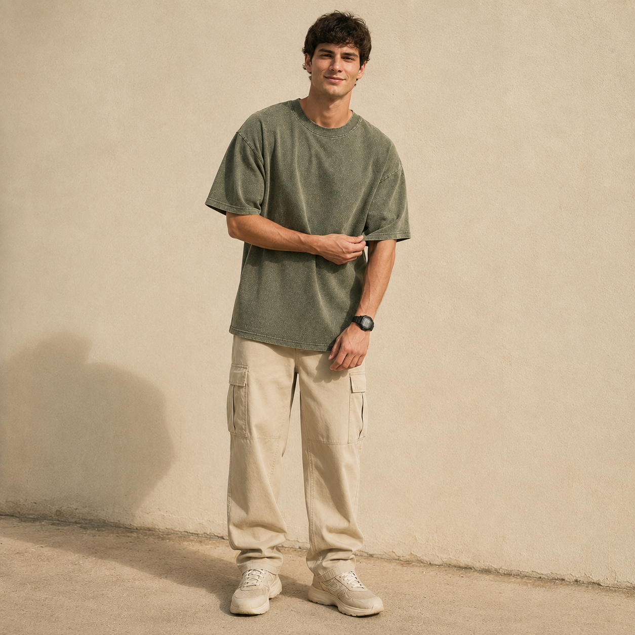 Premium Heavyweight Vintage-Washed Green T-Shirt | Loose-Fit Street-Style Short-Sleeve Tee for Versatile Wear