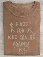 Men's Heavy Washed Christian T-Shirt with Romans 8:31 Verse - Soft Brown Distressed Short Sleeve, Loose Fit Breathable Fabric Suitable for Gym, Travel, Church & Daily Wear - All-Season Faith-Based Gift for Men