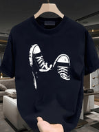 Men's casual 100 Cotton T-shirt 180g pure cotton with fresh pattern printing suitable for all seasons, casual loose fit T-shirt short sleeved pure cotton casual street style, suitable for all seasons