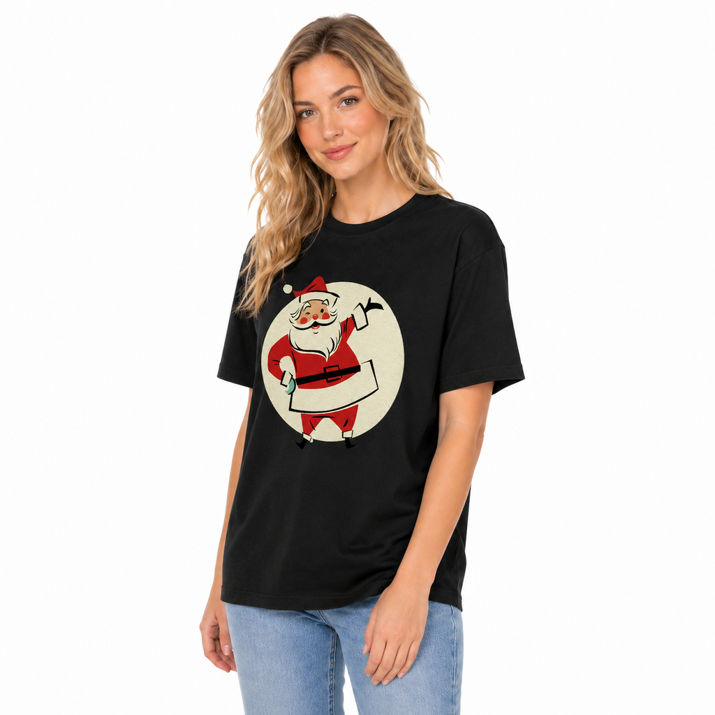 Vintage-Style Santa Short-Sleeve T-Shirt – 100% Cotton, Festive Crew-Neck Tee