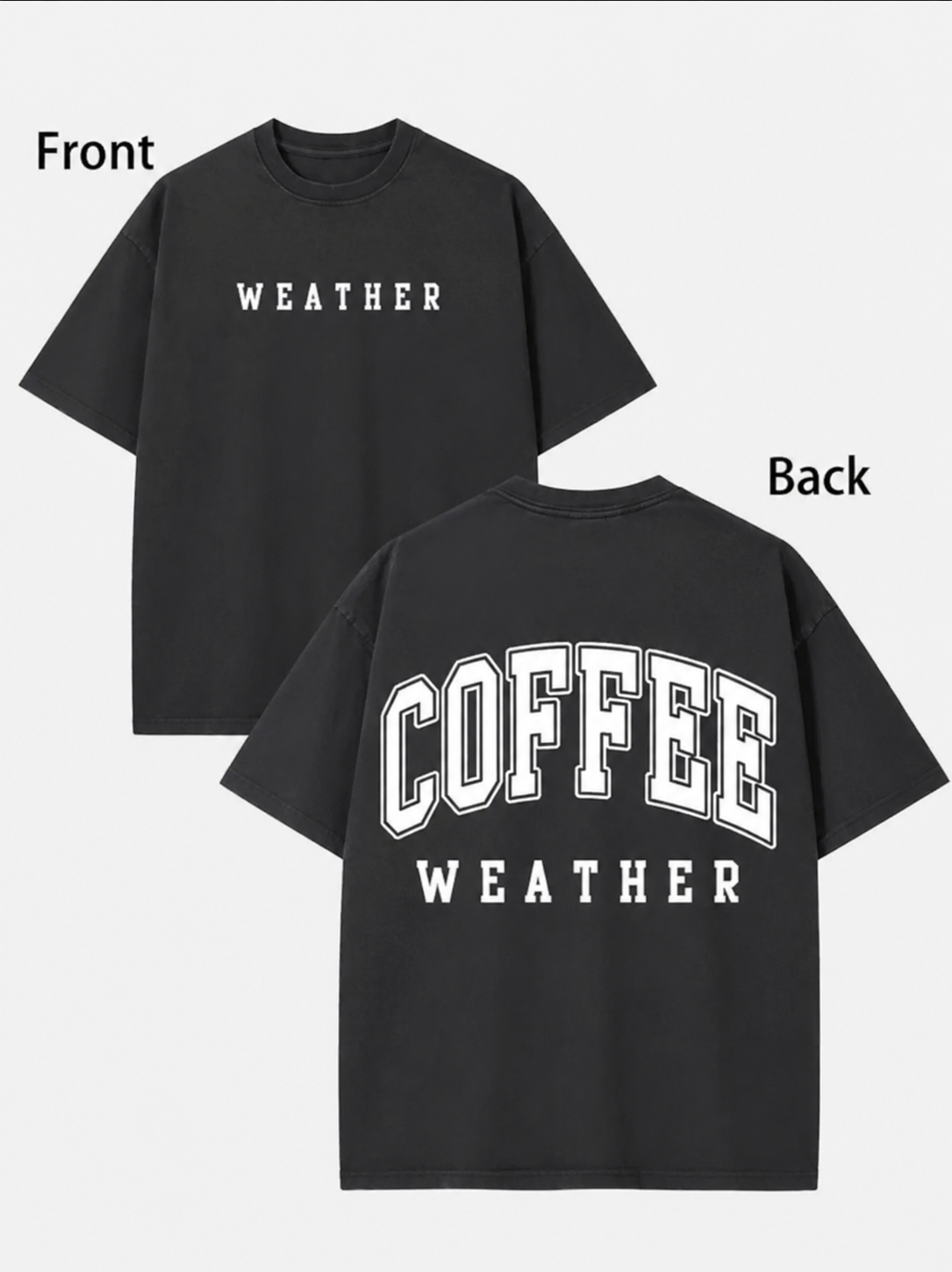 Women's Oversized Preppy-Style Short-Sleeve Cotton T-Shirt – Coffee-Themed, Washed/Distressed Finish, Double-Sided Lettering