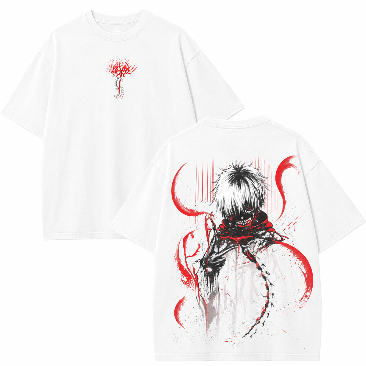 Tokyo Ghoul Ken Kaneki Washed/Distressed T-Shirt – American Retro Dark Anime Style, Oversized Fit, Anime Merch Short-Sleeve Tee (Unisex/Couple's Style)