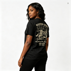 Western Spirit Women's Short-Sleeve Cotton T-Shirt – Double-Sided Print (Playing Cards & Cactus / Vintage Western Style)