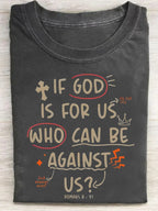 Men's Heavy Washed Christian T-Shirt with Romans 8:31 Verse - Soft Brown Distressed Short Sleeve, Loose Fit Breathable Fabric Suitable for Gym, Travel, Church & Daily Wear - All-Season Faith-Based Gift for Men
