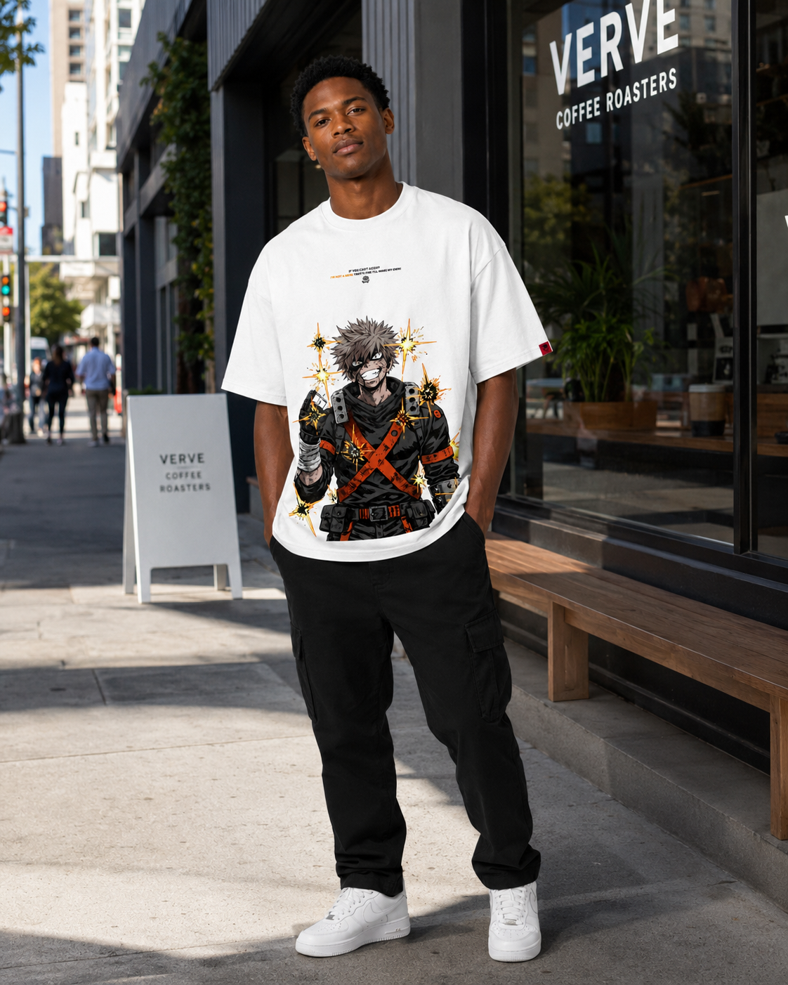 Vintage-Wash Short-Sleeve T-Shirt | *My Hero Academia* Katsuki Bakugo Comic-Style Graphic Print | American-Style Oversized Unisex Anime Tee