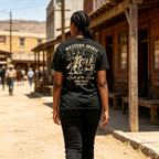 Western Spirit Women's Short-Sleeve Cotton T-Shirt – Double-Sided Print (Playing Cards & Cactus / Vintage Western Style)