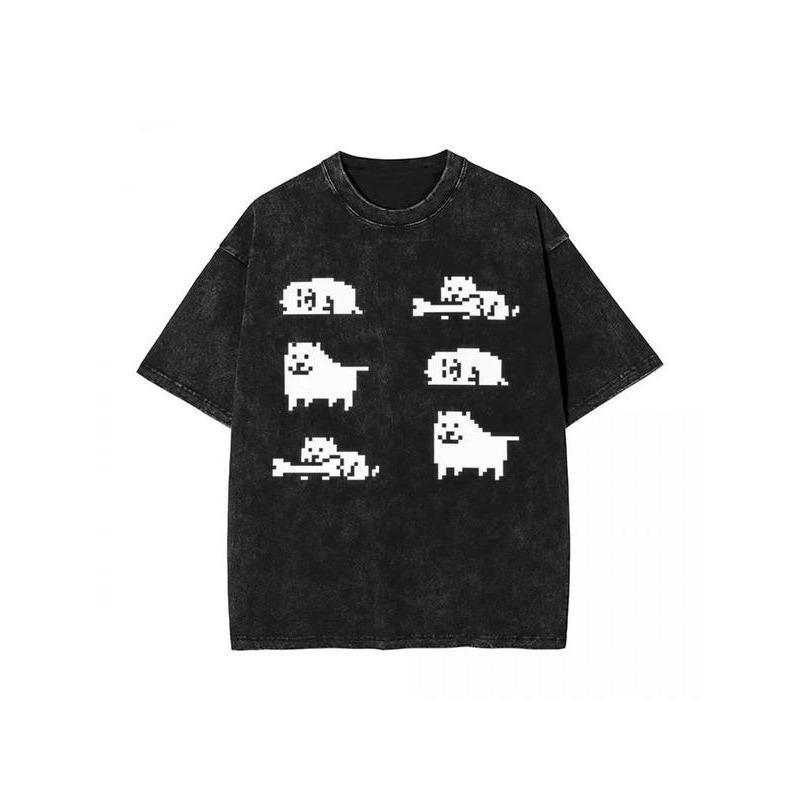 Vintage-Wash Oversized Short-Sleeve T-Shirt | Unisex — Playful Pixel Dog Graphic (Undertale-Inspired)