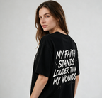 Women's Loose Oversized Cotton T-Shirt with Double-Sided Cross & Faith Slogan Print – Inspirational Short-Sleeve Tee