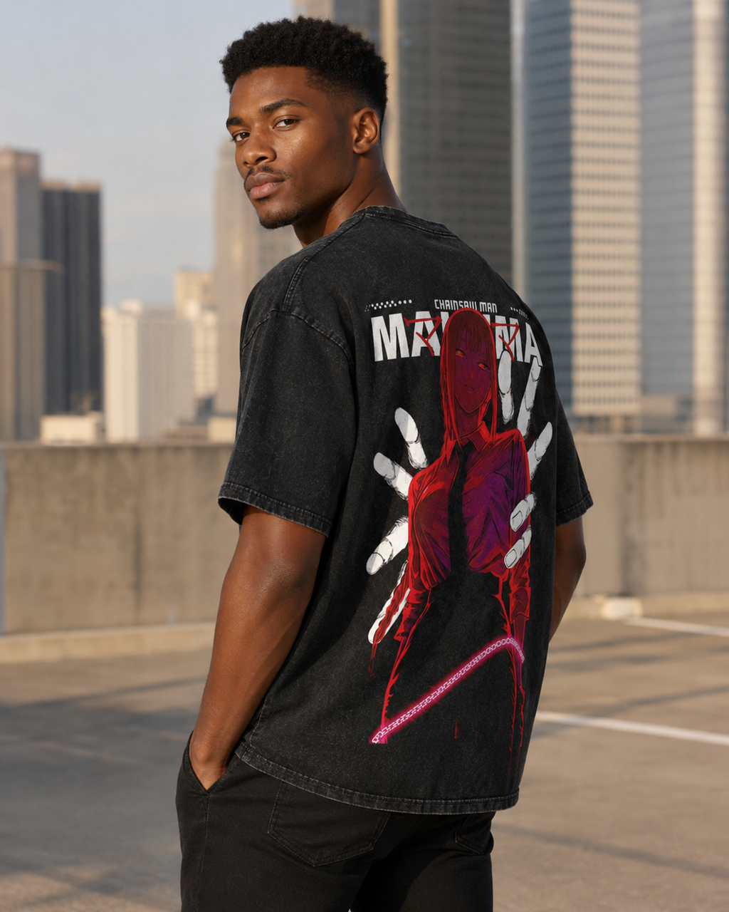 Vintage-Wash Short-Sleeve T-Shirt | *Chainsaw Man* Makima Double-Sided Print – Japanese Anime Style, Unisex Oversized Fit