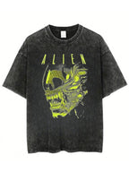 Xenomorph Essential Alien Mencosy woman Men Washed Hot stamping Print T-Shirt, Harajuku Cotton Tshirt Summer Short Sleeve Tees