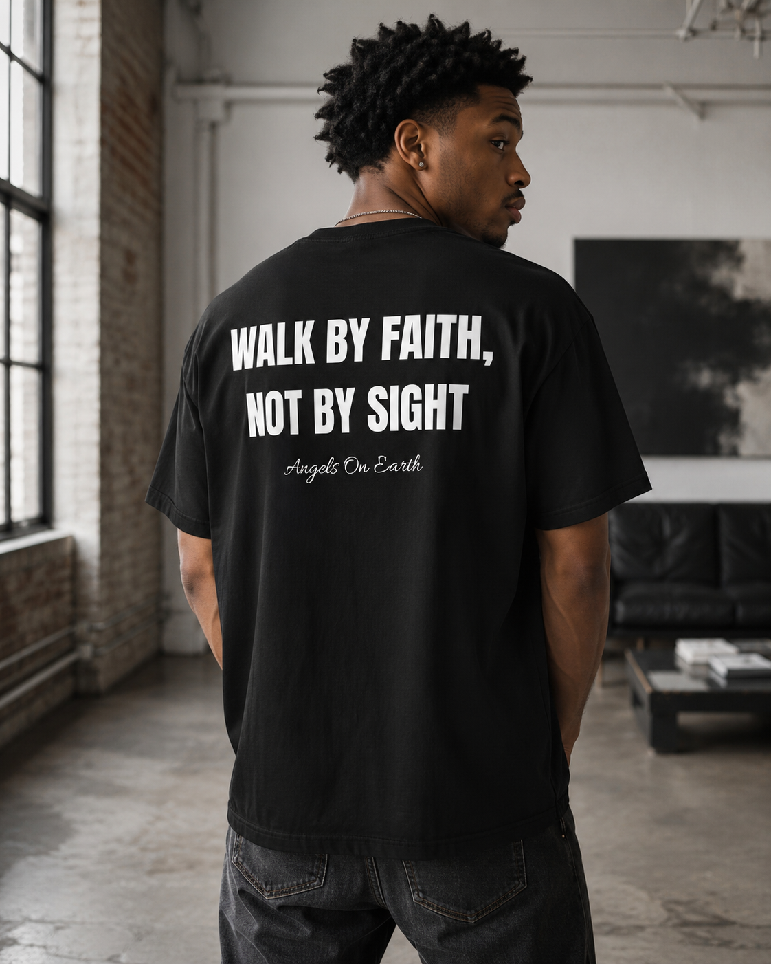 American Streetwear Faith-Themed T-Shirt: Loose-Fit, Casual Short-Sleeve Tee Featuring a Child Portrait Print—A Summer Essential for Couples