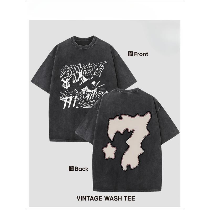 Men's Y2K Graphic Tee Cotton Loose Fit Vintage Washed Distressed Look Perfect for Thanksgiving Christmas