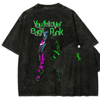 Vintage-Wash Oversized Short-Sleeve T-Shirt | *Cyberpunk: Edgerunners* Neon Color-Block Double-Sided Print – Unisex High-Street Style