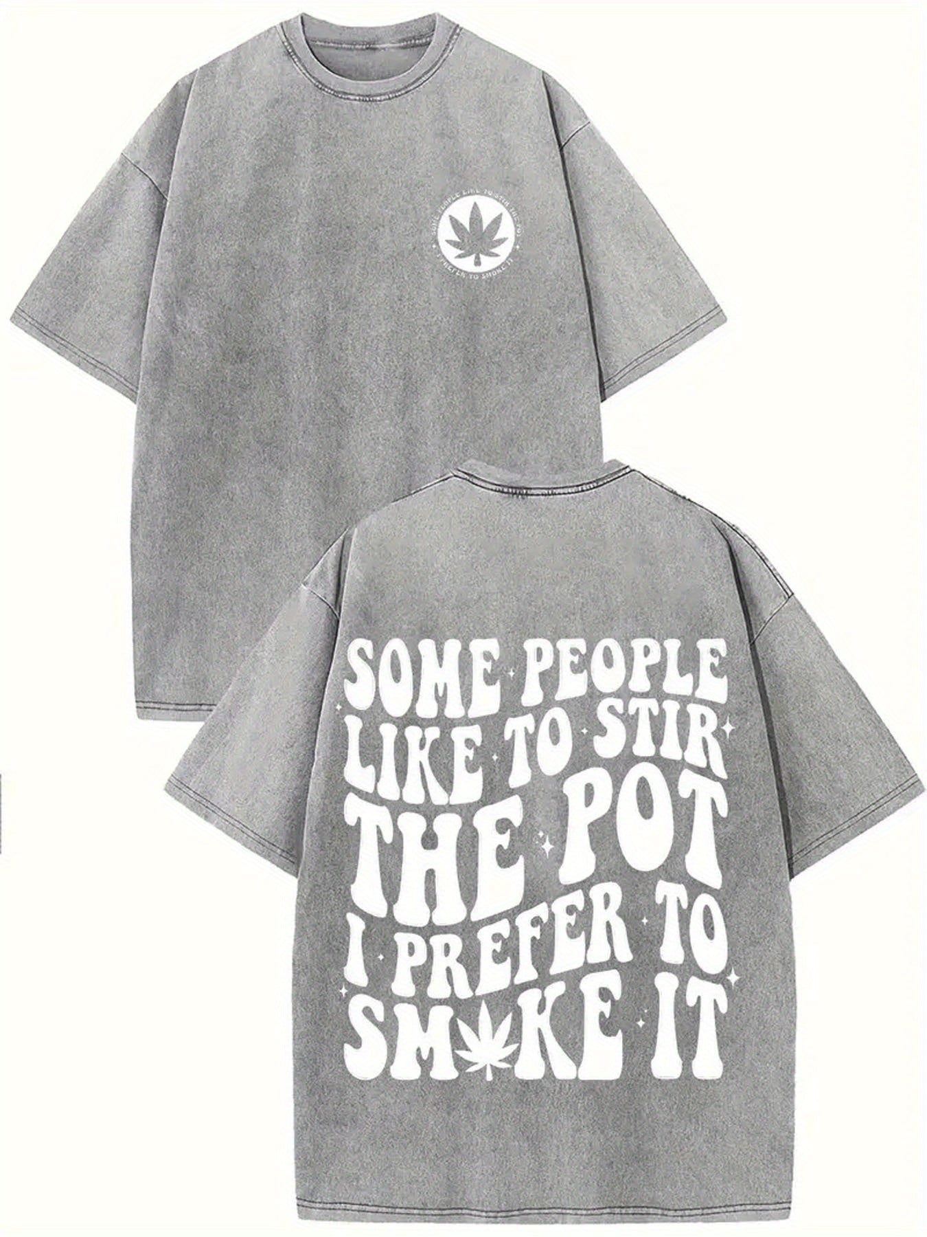Men's 230g Heavyweight Vintage Cotton T-Shirt with "Stirring Pot" (Chinese for boiler/Hot Pot) Slogan - Double-Sided Washed Streetwear Tee, Loose Fit Round Neck Short Sleeve, Breathable Fabric for All-Season Casual & Outdoor Wear