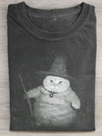 Men'S Casual Retro Washed 230G Short Sleeve Cat Witch T-Shirt | Breathable, Sweat-Absorbing, Comfortable, Crew Neck, All-Season, Machine Washable, Perfect Gift for Friends on Holidays, for Halloween, Sweat-Resistant