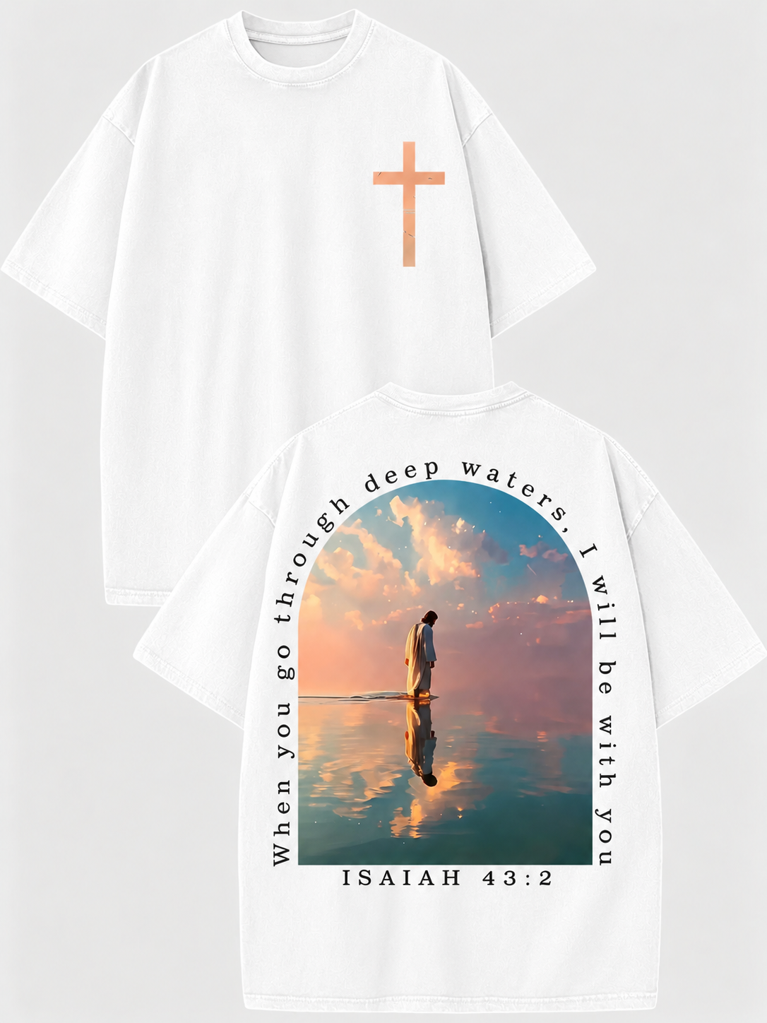 American Retro Faith-Themed T-Shirt – Double-Sided Print (Jesus Walking on Water) – High-Street Style Top