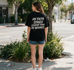 Women's Loose Oversized Cotton T-Shirt with Double-Sided Cross & Faith Slogan Print – Inspirational Short-Sleeve Tee