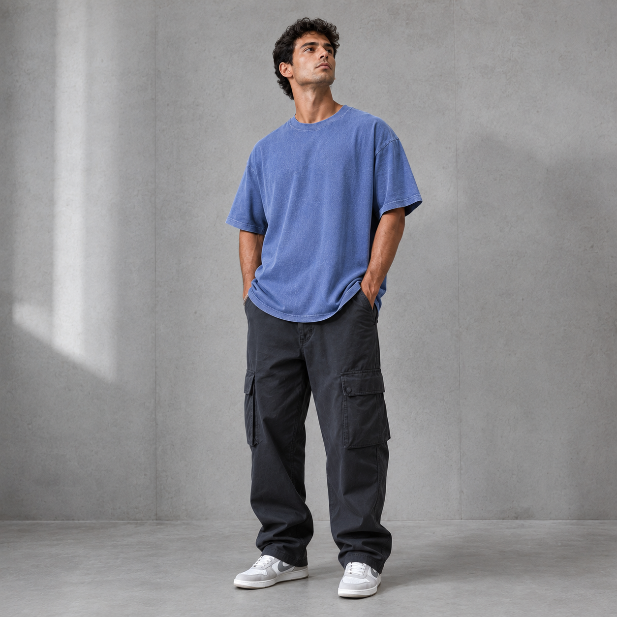 Vintage-Wash Blue Oversized T-Shirt | American Streetwear Heavyweight Cotton Short-Sleeve Tee