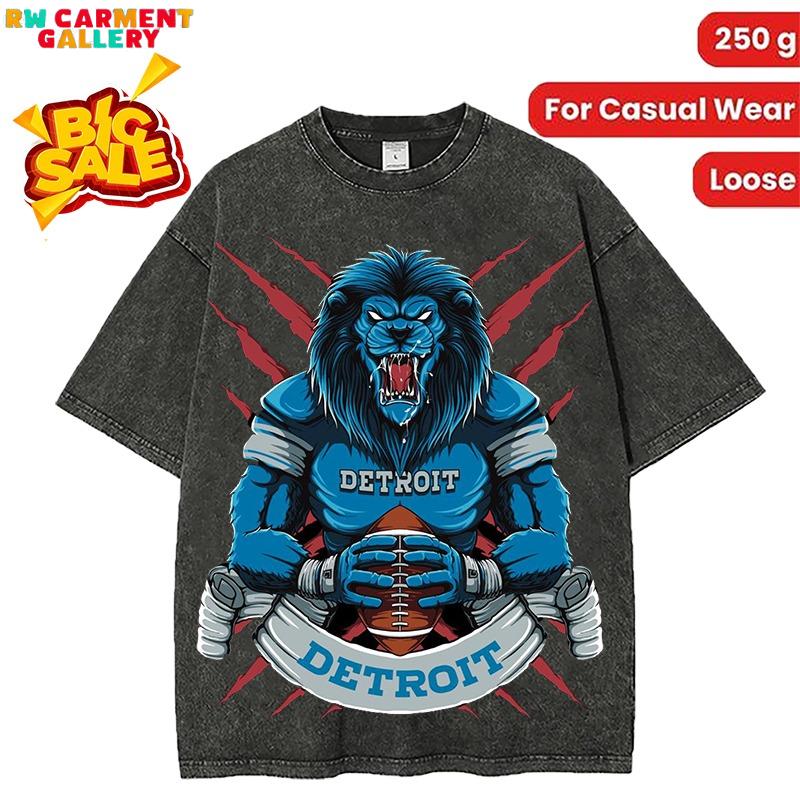 Washed T-shirt Detroit Football Men's T-Shirt women's and men's tops TikTokShop Black Friday