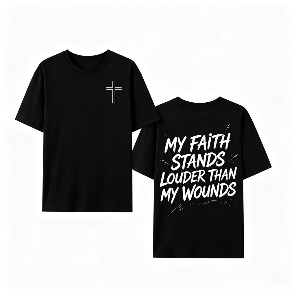 Women's Loose Oversized Cotton T-Shirt with Double-Sided Cross & Faith Slogan Print – Inspirational Short-Sleeve Tee