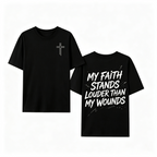 Women's Loose Oversized Cotton T-Shirt with Double-Sided Cross & Faith Slogan Print – Inspirational Short-Sleeve Tee