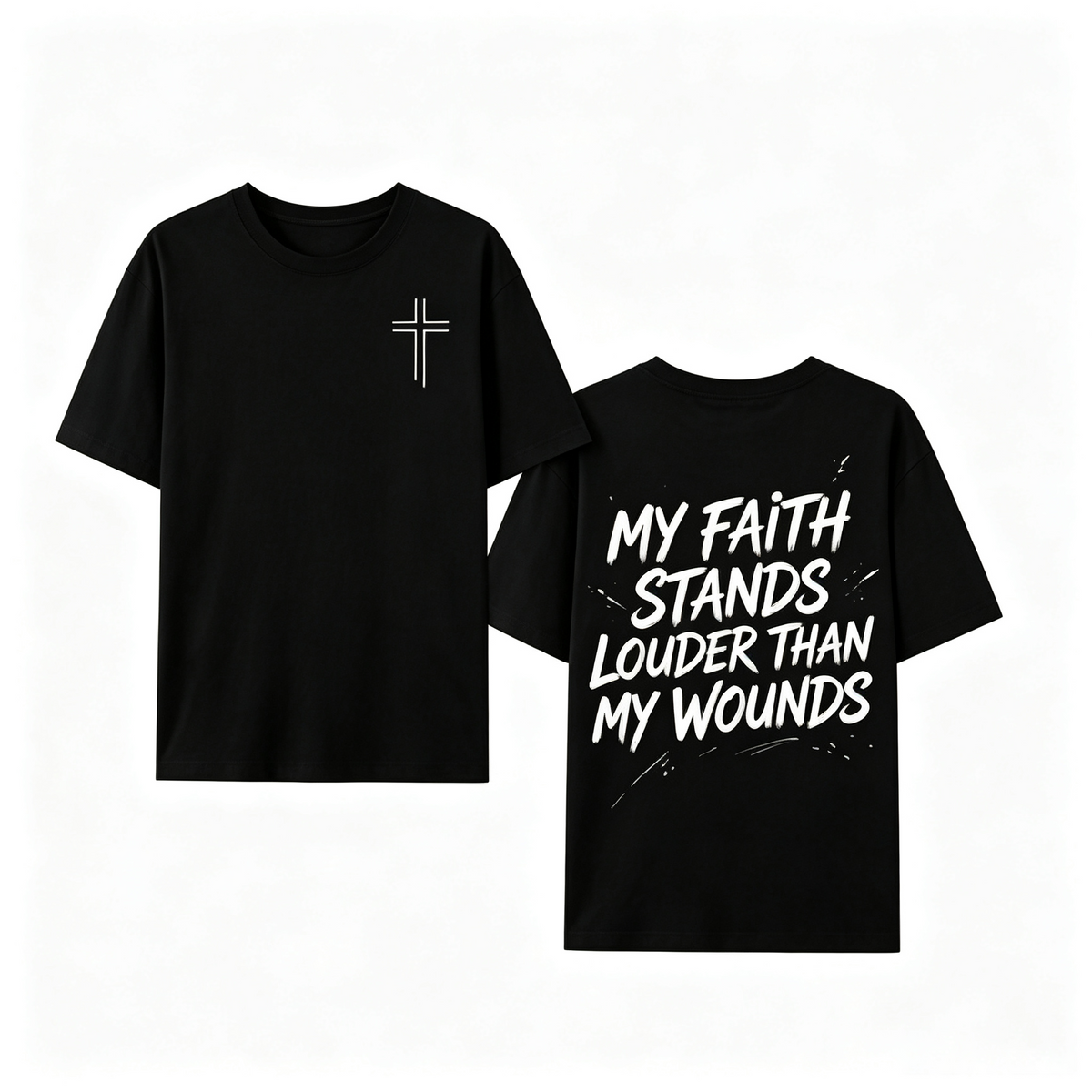 Women's Loose Oversized Cotton T-Shirt with Double-Sided Cross & Faith Slogan Print – Inspirational Short-Sleeve Tee