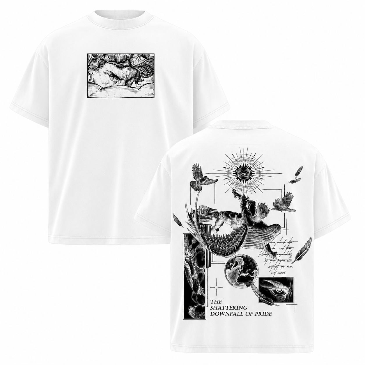Vintage-Washed Black T-Shirt – "Fallen Angel" (Ancient Greek Sculpture Graphic) – Dark Gothic/Wasteland Aesthetic – Unisex Loose-Fit Streetwear Tee