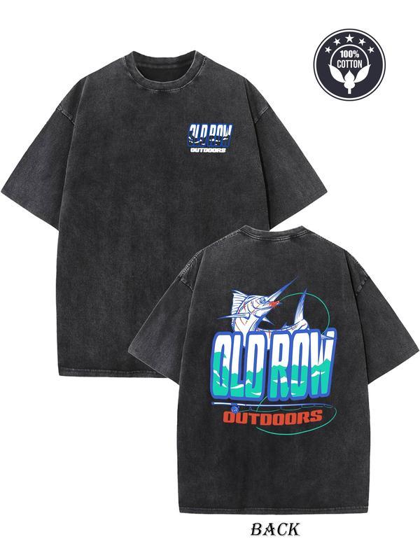 Couples Vintage Washed Print T Shirt Featuring Marlin Fish Graphic With Gradient Color Effect Round Neck Short Sleeve Loose Fit Oversized Hem Design Casual Wear