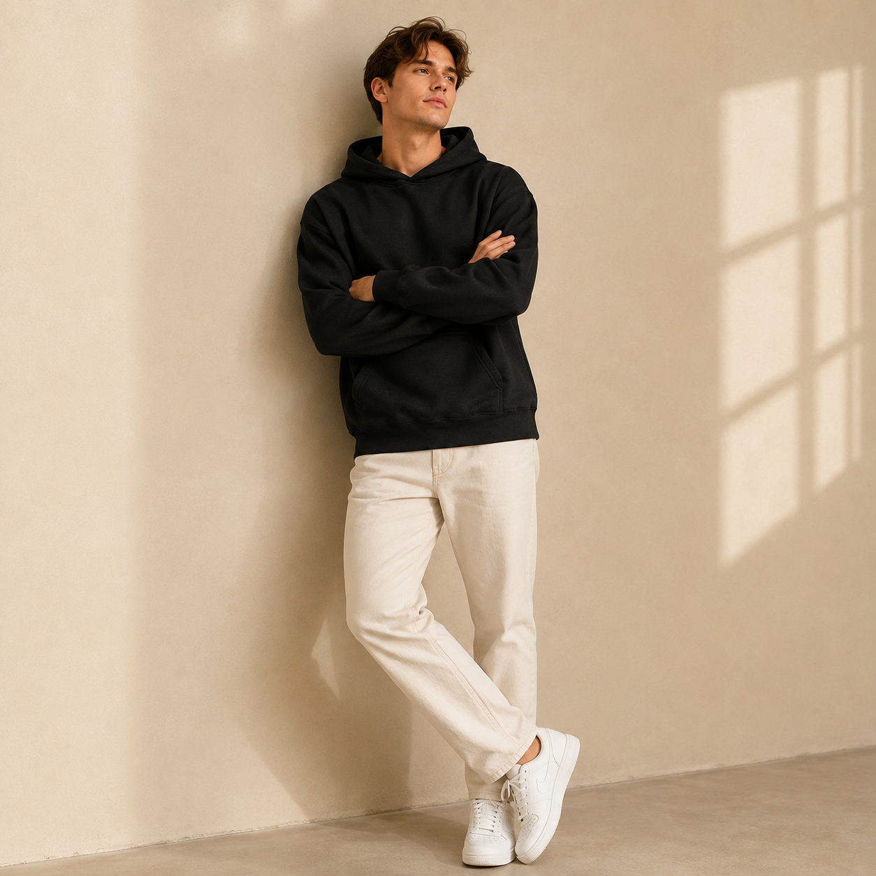 Unisex heavyweight hooded sweatshirt; breathable cotton blend; casual top suitable for couples.