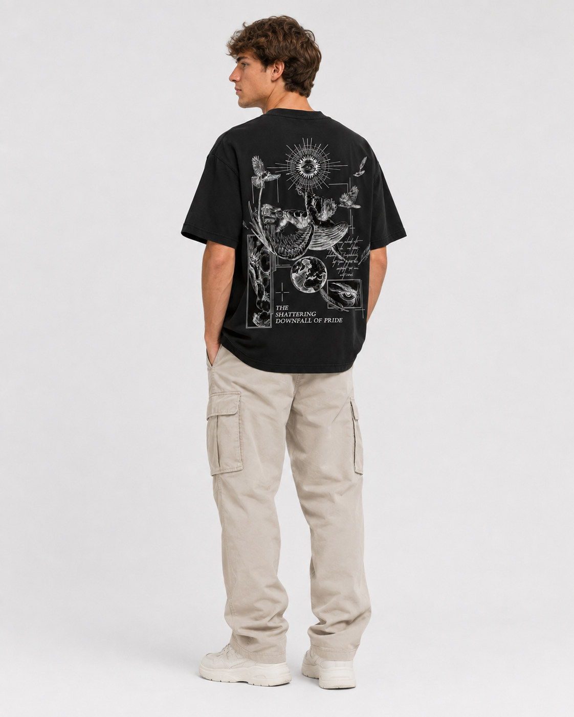Vintage-Washed Black T-Shirt – "Fallen Angel" (Ancient Greek Sculpture Graphic) – Dark Gothic/Wasteland Aesthetic – Unisex Loose-Fit Streetwear Tee