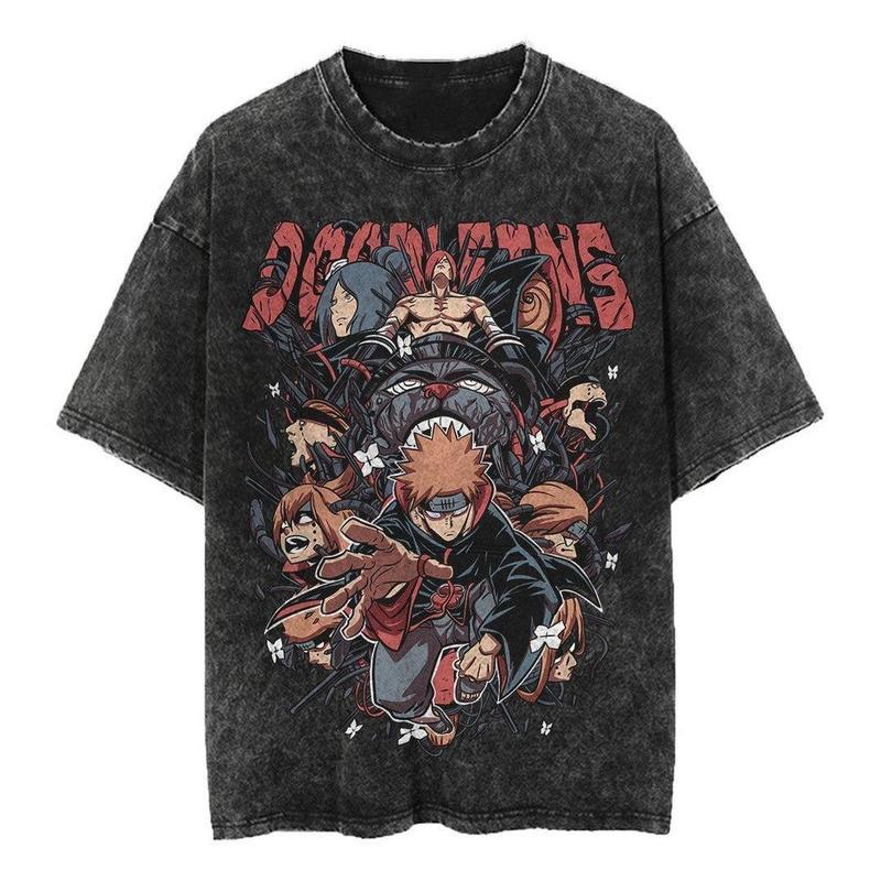 PAIN Anime Retro Street Style Washed Crew Neck Anime T-Shirt,Unisex Fashion Graphic Tee,Streetwear Clothing,Trendy Outfit,Anime lover t-shirt FO600915