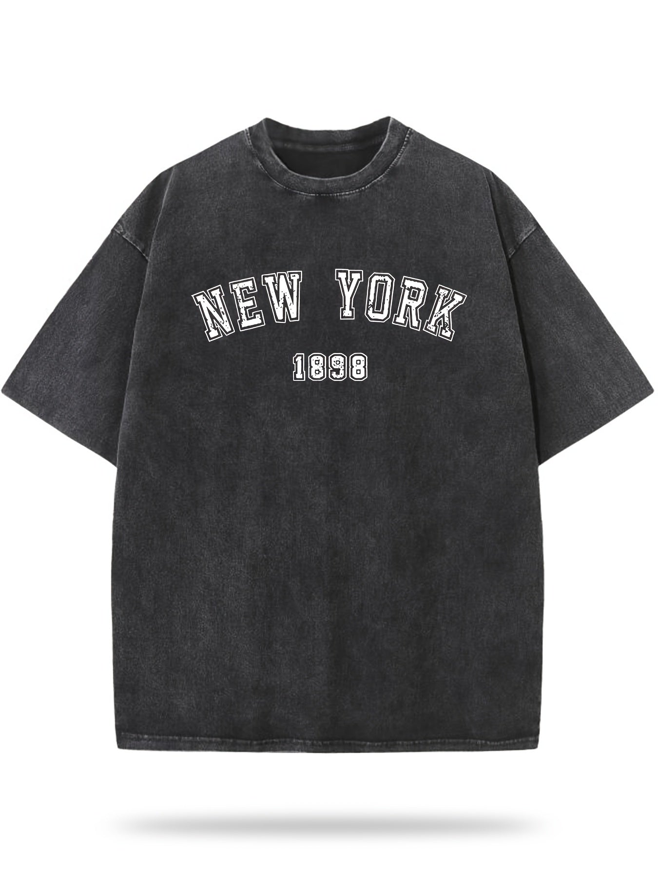 Vintage 1898 New York Print Washed Wax Print Retro Couple T-Shirt - Unisex Soft Breathable, Casual Round Neck Short Sleeve, Machine Washable, All-Season Comfort, Classic Fit for Men & Women, Casual Attire & Layering Essential