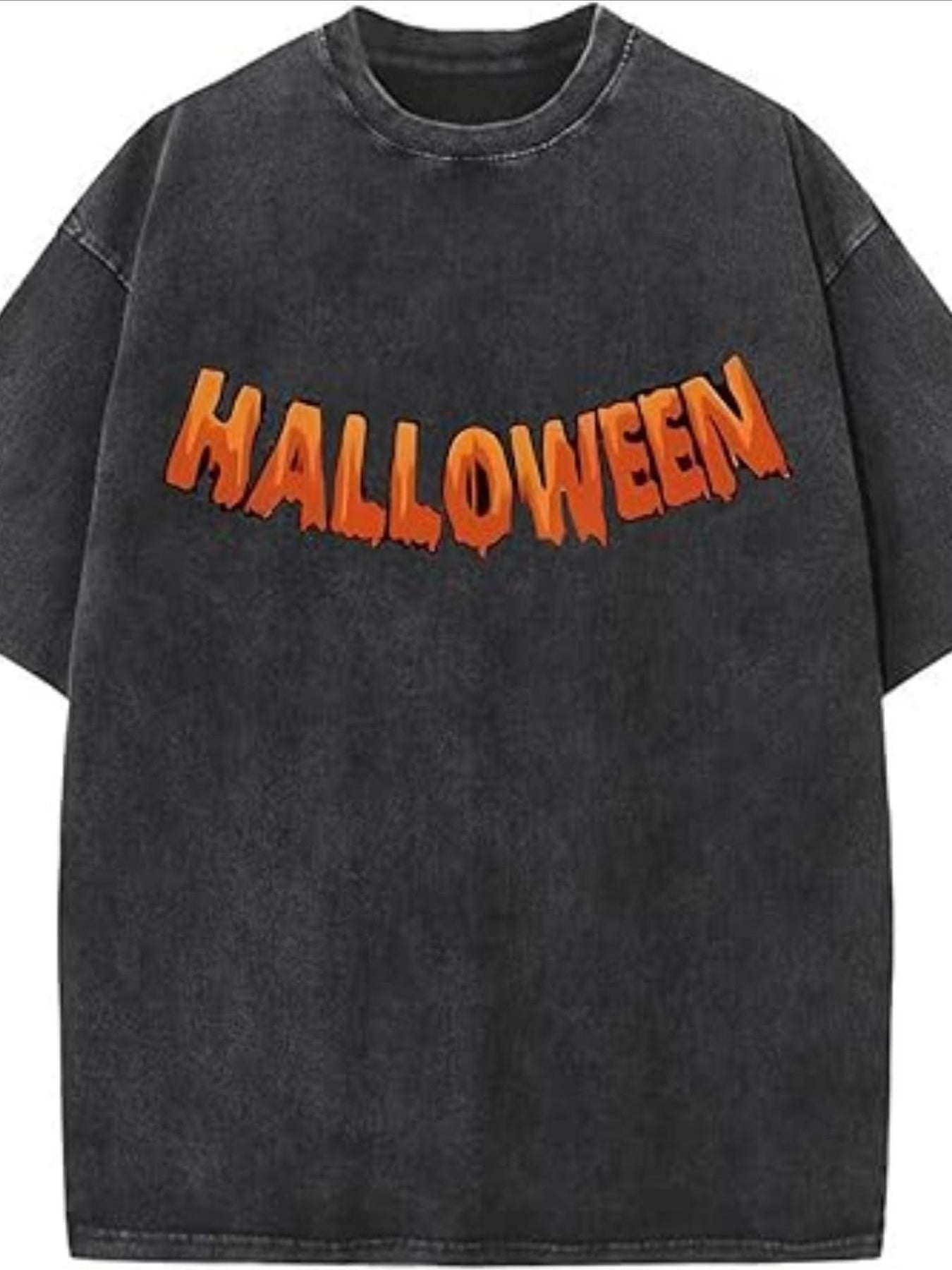 Men'S Vintage Washed 100% Halloween T-Shirt - Spooky Orange "Halloween" Print with Bats & Cobwebs, Casual Crew Neck Short Sleeve Tee for Year-Round Wear, Costume Party & Everyday Outfit, All-Season Fit (Ideal Gift)