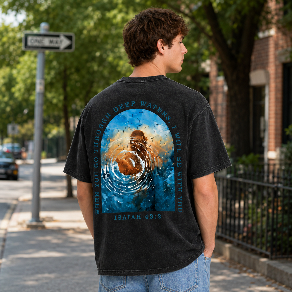 Distressed Black Oversized T-Shirt (100% Cotton) – Religious Scripture Theme – Isaiah Double-Sided Print – Casual Tee (Ideal Gift for Believers)