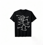 Fun Stickman "OW" Style Graphic Print Pure Cotton T-Shirt – Women's Loose, Oversized Casual Short-Sleeve Tee