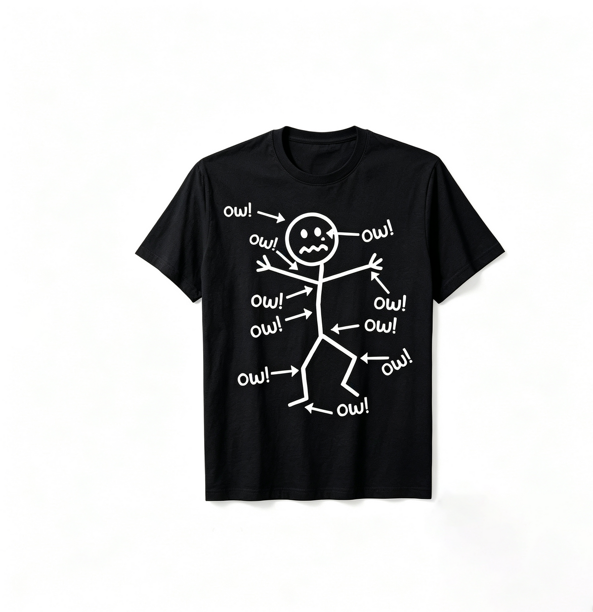 Fun Stickman "OW" Style Graphic Print Pure Cotton T-Shirt – Women's Loose, Oversized Casual Short-Sleeve Tee