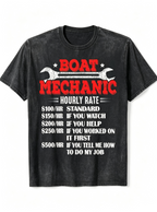 Women's Black Washed-Finish Short-Sleeve T-Shirt – Featuring a Fun "Marine Mechanic Wrench & Hourly Rate Quote" Graphic – American Workwear Style Crew Neck Top